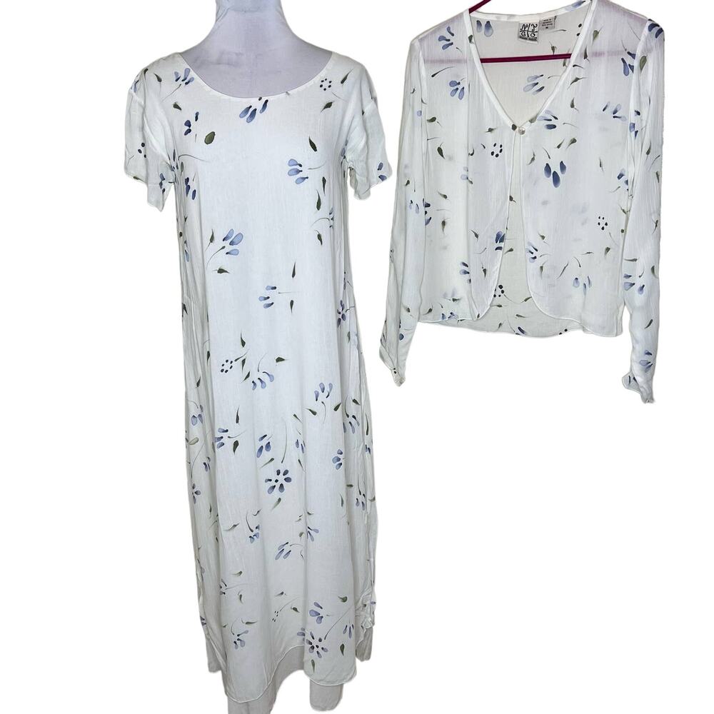 Normadic Traders 2 Piece Maxi Dress & Jacket S/M White Floral Cottage Feminine
